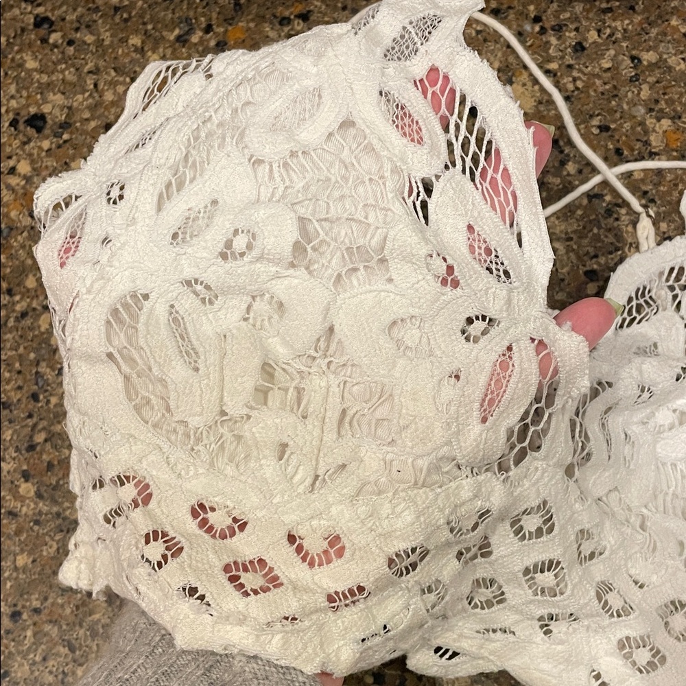 Free People Intimately Adella Longline Bralette Coquette Lace White Ruched L - Picture 6 of 8